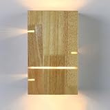 Innen Holz Wandleuchte 2 Flammig E27 Vintage Massivholz Up and down Wandlampe Landhaus Minimalistische Dekoration Wandleuchten Rechteckig Nachttischleuchte fur Schlafzimmer Wohnzimmer Ohne Lichtquelle