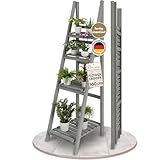 TTL HOME Blumenleiter 'Flower Ladder L' 160x41x50cm hellgrau - 4-Ebenen Natur Holz Leiterregal Blumentreppe Blumenregal Pflanzentreppe Kräuterregal für innen & draußen Balkon Terrasse Outdoor klappbar