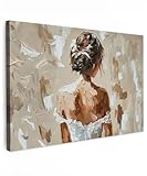 MuchoWow© Leinwandbild Groß 120x80 cm XXL Dekoration Wohnzimmer Bilder Pictures Wall Decoration Living Room Wohnungs Deko Moderne Bild Frau - Malerei - Abstrakt - Beige - Modern