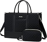 LOVEVOOK Laptoptasche Damen 15,6 Zoll, Wasserdicht Arbeitstasche Handtasche Groß Schultasche Shopper Business Tasche Aktentasche Lehrertasche, Leder Tote Bag Notebooktasche für Büro Uni Schwarz