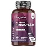 Hyaluron Kapseln - 600mg pro Kapsel - 120 vegane Hyaluronic Acid Capsules - 4 Monate Vorrat - Molekülgröße (500-700 KDA) - Hyaluronsäure Kapseln - Frei von Magnesiumstearat - WeightWorld