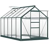 Outsunny Polycarbonat Gartengewächshaus 190x312x201cm, Pflanzengewächshaus mit Fenster, Schiebetür und Aluminiumrahmen