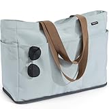 GAGAKU Strandtasche XXL mit Kühlfach, Wasserfest Beach Bag mit Reißverschluss – Faltbar Groß Badetasche für Familie, Damen, Schwimmbad, Reisen - Grau-grün, 50x38x19cm