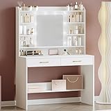 Hzuaneri Schminktisch mit Spiegel, Schminktisch mit Ablageflächen und 2 Schubladen, für Schlafzimmer, Wohnzimmer, Verstellbare Helligkeit, 40 x 100 x 149 cm, Weiß DT38703X