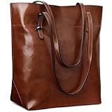 S-ZONE Damen Echtleder Tasche Shopper Groß Tote Handtasche Henkeltasche (Dunkel Braun)