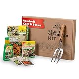 Neudorff Selbstversorger-Kit Frühling – Komplettset mit Veggiedünger, Wurzelaktivator, Schachtelhalm Extrakt, Samen und Kent & Stowe Handgabel, 1 Set