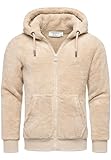 Amaci&Sons Herren Teddy Sweatjacke Plüsch Hoodie Pullover Zipper Jacke 4076 Beige L