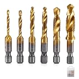 1/4'Bohrer Gewindebohrer Set Metall,6PCS Sechskantschaft Bohrer Set HSS Spiralgewindebohrer Metrisches Gewinde Spiralschrauben Gewindeschneider Set Spiralnutbohrer Maschinengewindebohrer Set M3-M10