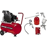 Einhell Kompressor TC-AC 190/24/8 (1500 W., max. 8 bar, 24 l-Tank, 165 l/min Ansaugleistung, Motordrehzahl 2850 min-1, Druckminderer, Manometer, Ölschmierung, inkl. 5-tlg. Druckluftset)