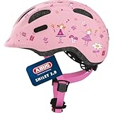 ABUS Kinderhelm Smiley 2.0 - Robuster Fahrradhelm für Mädchen und Jungs - Rosa mit Prinzessinnen-Muster, Größe S