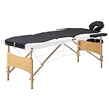 Eleganz Mobile Massageliege Klappbar 3 Zonen:Massageliegen,Höhenverstellbare, 191 x 70 cm,Holzgestell Schwarz und Weiß mit Kopfstütze Armlehnen Tragetasche,Für Spa Salon Tattoo Schönheit