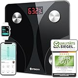 Etekcity Waage Personen - Personenwaage digital mit Körperfett und Muskelmasse - 180kg Körperfettwaage - Fitness Scale - 13 Körperwerte - Körperfett/BMI/Muskelmasse/Protein/BMR - Schwarz