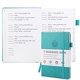 Deepton Passwort Buch, Passwortbuch mit Register A-Z, Password Book mit Adressbuch, Notizbuch mit Register, Passwortbuch mit Innentasche, Telefonbuch mit Register, Passwort Manager - Grün