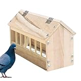 Taubenfutterstation aus Holz | Taubenfuttertrog | Futtertrog aus Holz | Naturholz-Design, langlebiger Geflügelfutterspender, Anti-Verschütten-Tablett, rustikales Bauernhof-Zubehör, leicht zu