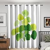 zcwl Grünes Blatt Vorhänge, Natur Blätter Verdunklungsvorhänge mit Ösen, Vorhang Blickdicht für Wohnzimmer Schlafzimmer Dekoration, Gardinen mit Muster, 2er Set, H 175 x B 140 cm