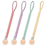 CLDY Baby Schnullerkette Clip, Schnullerkette Junge, Schnullerkette mädchen, Schnullerkette Stoff, Cup Catcher, Trinkbecher Halteriemen für Kinderwagen/Babytrage/Autositz, Schnullerband (4 Pack)