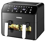 Heißluftfritteuse 2 Kammern 8 Liter Heissluftfritteuse Fritteuse Grillen Backen Dörren Dörrautomat Frittieren XXL Air Fryer Friteuse ohne Öl Heißluftofen Heißluftgrill 4 in 1 Mini Backofen