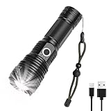 MODOAO LED Taschenlampe wiederaufladbar, Super helle einstellbare Fokus Taschenlampen, 5-Lichtmodi USB Taschenlampe mit Batterie, Leistungsstarke HandTaschenlampe für Notfall, Camping, Wandern