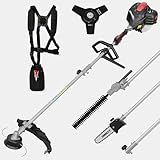 ONBEST hochwertiges 4 IN 1 Benzin Multifunktionsgerät – Starke 1,9 PS/ 1,4 KW - Freischneider, Rasentrimmer, Heckenschere und Hochentaster in Einem – mit Verlängerung Stange – ergonomischer Tragegurt
