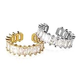 Heveer Zirkonia Offener Ring Mit Verstellbarer Größe - Glänzender Rechteck Stein für Damen - 2 Stück Silber, Gold