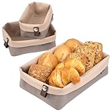 eluno Brotkörbe 3er-Set aus schmutzabweisender, waschbarer Kunstfaser, zweifarbige Aufbewahrungskörbe für Brot, Obst oder Badezimmerartikel, praktische Aufbewahrungslösung für jeden Raum (taupe)