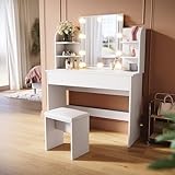 SUNXURY Schminktisch mit Beleuchtung und Hocker Led Spiegel Weiß Teenager Mädchen Damen Kosmetiktisch Schubladen Stuhl 108x40x140cm Make Up Dressing Vanity Table