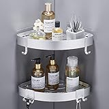 GERUIKE Duschablage Ohne Bohren Duschkorb Duschregal Ecke Wandmontage Klebepad Silber Aluminium 2 Stück Duschgel Shampoo Halterung Eckablage Eckregal für Dusche Bad Küche
