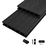 Woodstore24 Terrassendielen WPC Diele Komplettset 3D Holzstruktur WoodoMykonos (25 x 145mm, Länge: 2,40m) in anthrazit (Anthrazit, 14 m²)