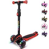 Yoleo Kinder Roller ab 3 Jahre, Kinderscooter mit LED Leuchtenden Räder, Dreiradscooter 4 Höhenverstellbare für Jungen & Mädchen im Alter von 3-12 Jahren, Schwarz