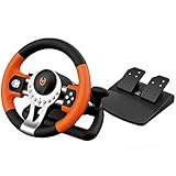 KROM K-Driver Multiplattform-Lenkrad und Pedalen-Set, Schalthebel und Schaltwippen am Lenkrad, Vibrationseffekt, kompatibel mit PC, PS3, PS4 und Xbox, Schwarz/Orange