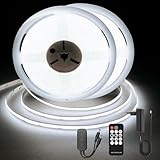 TTWAY COB LED Streifen 15M, 6000K Kaltweiß LED Strip, DC24V lichterschlauch Streifen mit Fernbedienung und Netzteil, CRI 92+, 8mm Breite, Dimmbare LED Licht Stripes für Heimdekoration (2 x 7,5m)