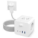 Steckdosenwürfel, Steckdosenleiste mit 2 USB, Mehrfachsteckdose mit 2 USB C, Steckerleiste mit Schalter, 4 Fach Power Strip, Mehrfachsteckdosen mit Flachstecker - 2.5M Kabel - Weiß