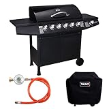 TAINO BASIC BBQ Gasgrill Grillwagen Edelstahl-Brenner + Seitenkocher Grill (Gasgrill BASIC 6+1 Set)