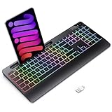 TECURS Gaming Tastatur Kabellos-Leise, Ergonomisch, 2 in 1 USB A/C, Multimedia-Tasten, Handy Halter, Kabellose Tastatur Beleuchtet Wireless für PC/Windows/Mac, QWERTZ Deutsche Layout(Schwarz)