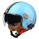 Motorradhelm Retro Halbhelme Mit Bluetooth Herren Damen ECE-Zertifizierter Motorrad Jethelme Rollerhelm Mit Visier Halbschalenhelm Braincap Für Bike Cruiser Scooter Offenem Helm 23,XL:61-62CM