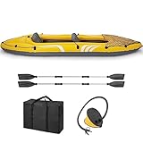 GYMAX Aufblasbares Kajak für 2 Personen, Kajak-Set mit Paddel, Fußpumpe, Tragetasche, Schlauchboot bis zu 160kg belastbar, Paddelboot Kanu Ruderboot 357 x 80 x 38 cm