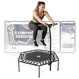 SportPlus Fitness Trampolin für zuhause, mit Haltestange (5-Fach höhenverstellbar), weiche Gummiseilfederung, sehr leise & bis 130 kg belastbar