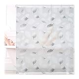 Relaxdays Duschrollo, 140 x 240 cm, Blatt Muster, Seilzug, flexible Montage, Duschvorhang für Badewanne, schwarz-weiß