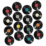 DIYEAH 16 Stück Vinyl-Schallplattenaufkleber Form Grunge Vintage Schallplatten Wanddekoration Etikett gestrichen Musikplatten für die Wanddekoration Plattenlabelraumdekoration PVC Schwarz