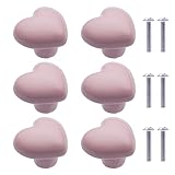 NAKUPENDA 6 Stück Möbelknöpfe Herzform Keramik Schrank Schubknöpfe Knauf Keramik Herzform Griffe mit Schrauben für Kinderzimmer Küchen Schränke Bücherregal (Hellrosa)