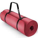 TRESKO Yogamatte Phthalatfrei - Gymnastikmatte rutschfest, Pilatesmatte Fitnessmatte mit Tragegurt, 190 x 100 x 1,5 cm Rot