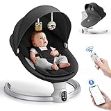Helangel Babywippe, Babyschaukel Elektrisch mit Kabel und mit Bluetooth, Elektronisch Baby Schaukelsitz Babywippe und Liegestuhl für Kinder bis 9 kg, 3 Timer-Modi, Schwarz