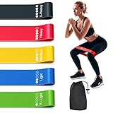 Fitnessbänder 5er Set, Widerstandsbänder mit 5 Widerstandsstufen, Naturlatex Resistance Bands Gymnastikbänder für Muskelaufbau Pilates Yoga und Fitness
