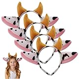 XUEYEGONGJI Kuhohren Stirnband Kuh Stirnband 4pcs weiches Plüsch Cosplay Kuh Ohr Ohrstirnband Süßes Kuhohren und Horn Haar Hoop Cosplay Kostüm Accessoires für Mädchen Frauen Party Kostüm