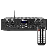 Power Dynamics PV240BT - 4 Kanal Stereo Verstärker Bluetooth, 400 Watt Amplifier Hifi Receiver, Fernbedienung, FM Radio, USB, SD, MP3, 2x Mikrofon Anschlüsse mit Echo, Talkover Funktion - Schwarz