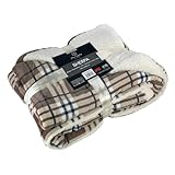 Euromat Sherpa Mikrofaserdecke, Flanell Kuscheldecke, Wohndecke, Bettüberwurf 150x200 cm (Beige Kariert)