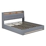 VitaliSpa Polsterbett Christin, Grau/Eiche, 180x200 mit LED und USB-Anschluss