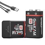 GEEKAM 9V Akku, 2 x 1100mAh 9 Volt Akkus Wiederaufladbar Batterien mit 2 in 1 USB-C Ladekabel für Rauchmelder, Mikrofon, Multimeter, Spielzeug, Gamecontroller