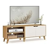 VASAGLE TV-Schrank, Fernsehtisch mit 2 Türen, 140 cm lang, TV-Regal für Fernseher bis zu 60 Zoll, verstellbare Ablagen, für Wohnzimmer, Esszimmer, Schlafzimmer, natureichenfarben-cremeweiß LTV027N01