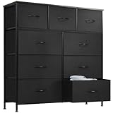 DUMOS Kommode mit Schubladen - Kommoden & Sideboards für Schlafzimmer Geeignet, Komodenschrank mit 9 Schubladen, Stoffkommode mit Stabilem Stahlrahmen, Ideal für Schlafzimmer, Wohnzimmer (Schwarz)